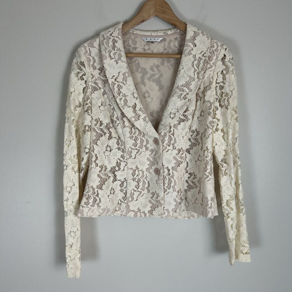Cabi Lace Blazer Jacket 6 Ivory Floral Sheer Romantic Coquette Soft Goth Cottage